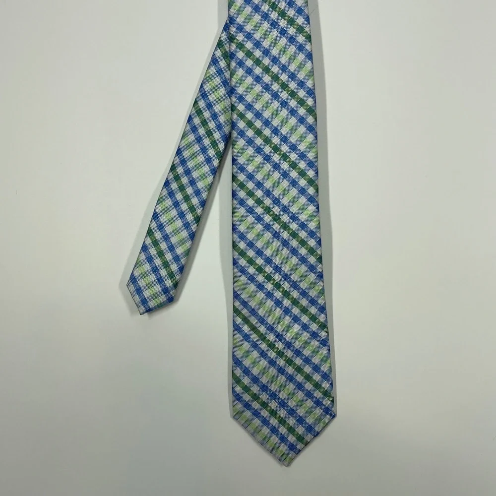 Croft & Barrow Blue Green Plaid Gingham Necktie Mens One Size